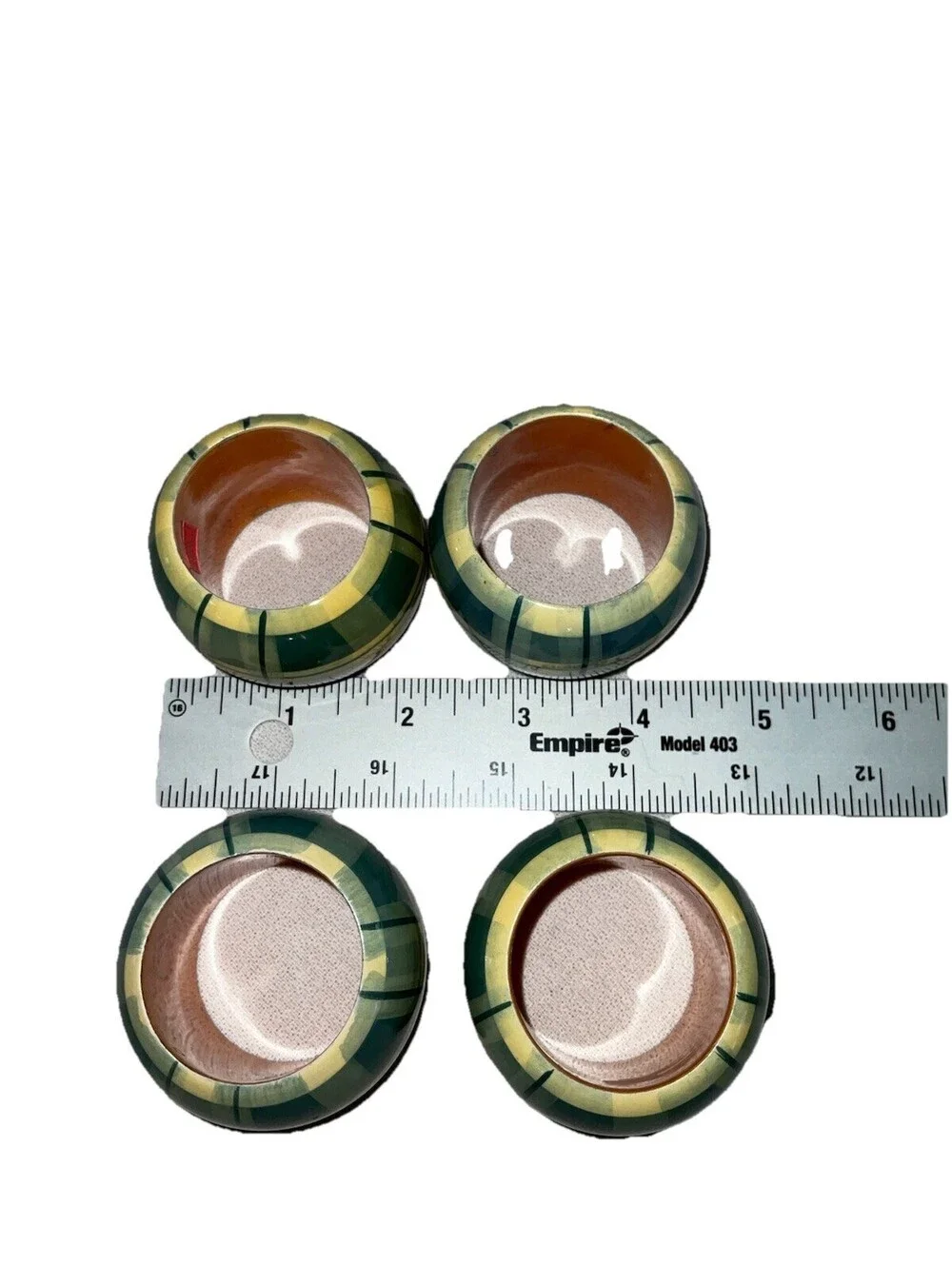 Set of 4 Solid Wood Plaid Napkin Rings Green Yellow Easter Spring Table Decor